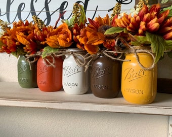 Painted Mason Jars,Fall Decor,Fall Mason Jars, Fall Home Decor,Mason Jar Decor,Thanksgiving Table Centerpiece,Mason Jars,Rustic Fall Wedding