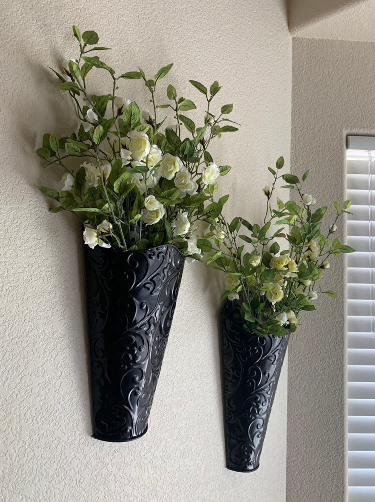Black Wall Planters With Greenery or Cotton Stems Modern Etsy