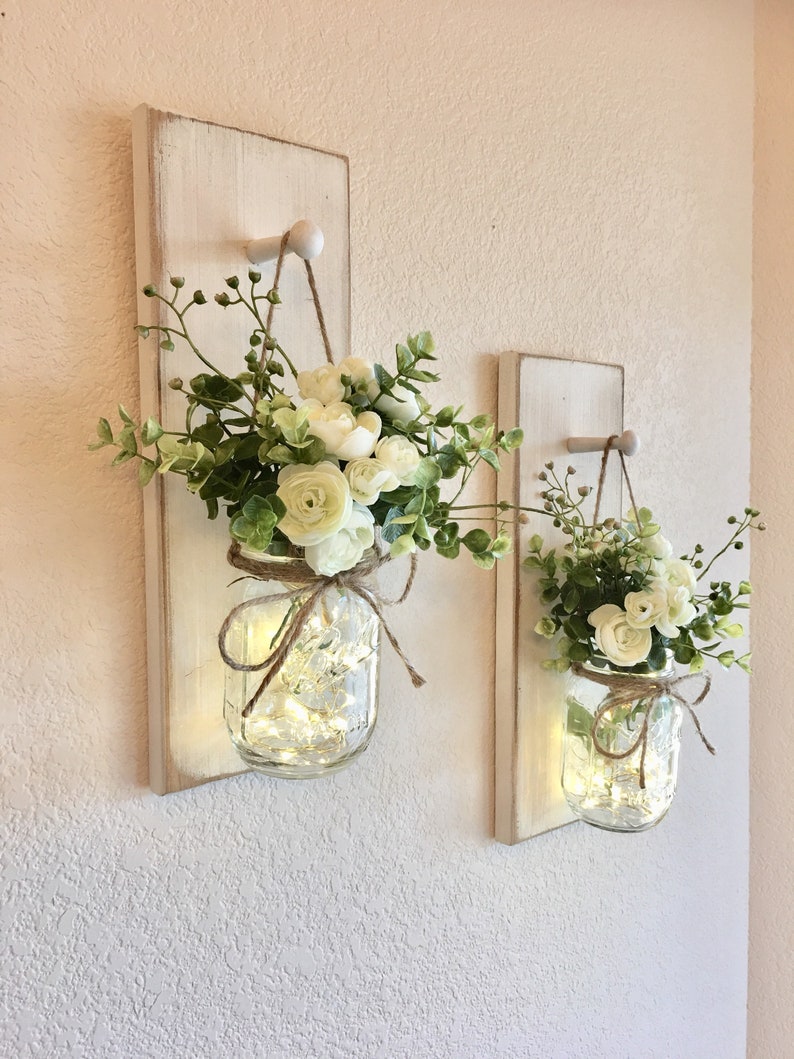 Home Decor, Mason Jar Sconces, Mason Jar Decor, Farmhouse Wall Decor, Rustic Wall Decor, Home Decor, Farmhouse Living Room Decor, Sconce image 1