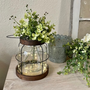 Vintage Style Farmhouse Vase, Rustic Lantern Decor, Rustic Farmhouse Vase, Floral Arrangement, Hostess Gift Country Western Decor, Cozy image 6