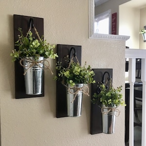 Rustic Wall Decor, Home Decor, Farmhouse Hanging Planter Galvanized Metal Planters with Greenery, Entryway or Bedroom Decorations, Wall Tin image 1