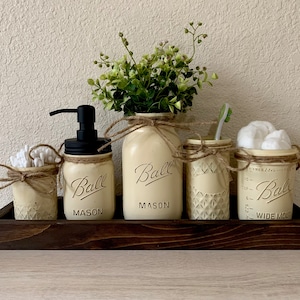 Rustic Bathroom Decor, Mason Jar Bathroom Set Bronze, Oil Rubbed Bronze, Farmhouse Bathroom Decor, Mason Jar Bathroom Set, Painted Mason Jar image 1