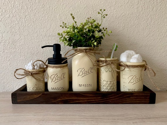 Desk Set Mason Jar Bathroom Set Farmhouse Bathroom Wedding Gift Rustic Home Decor Bathroom Set Vanity Set Country Decor Desk Set Mason Jar Bathroom Set Farmhouse Bathroom Wedding Gift Rustic Home Decor Bathroom Set Vanity Set Country Decor