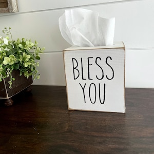 Wood Tissue Box Cover, Bless You, Farmhouse Tissue Box Holder, Rustic Tissue Box Cover, Tissue Cover, Bathtoom Decorations, Wood Tissue