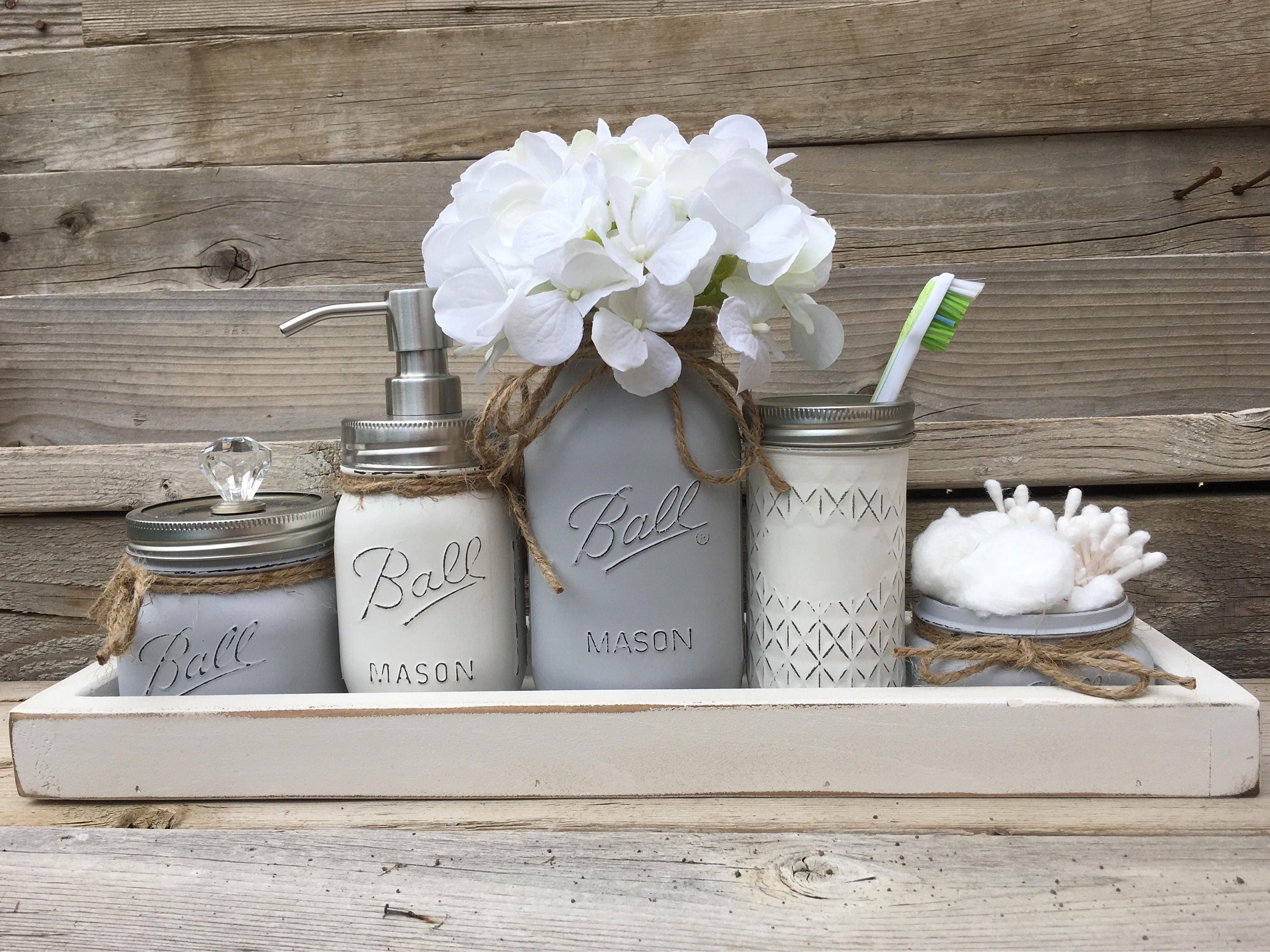 Gray Bathroom Decor Gray Bathroom Set Gray Mason Jar Etsy