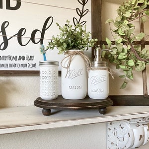Modern Farmhouse Bathroom Decor, Bathroom Tray with Legs, Knob Leg Tray, Rustic Bathroom Set, Mason Jar Bathroom Set, Decorative Tray