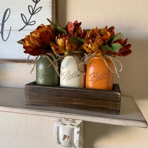 Fall Table Centerpiece,Fall Decor,Seasonal,Thanksgiving Table Decor,Mantle Decor,Rustic Planter With Jars,Mason Jar Centerpiece box,Country image 9