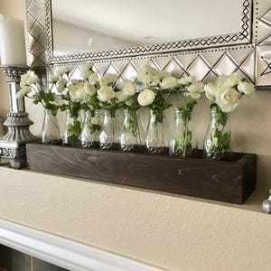 Rustic Farmhouse Mantle Decor: Planter Box with Milk Jars & Flowers
