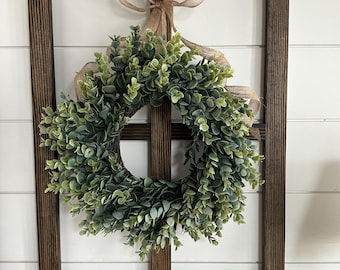 Wood Window Frame with Greenery Wreath 22”x18” Farmhouse Gallery Wall Window Pane Wall Decor Dining and Living Room Wall Hangings Over Bed