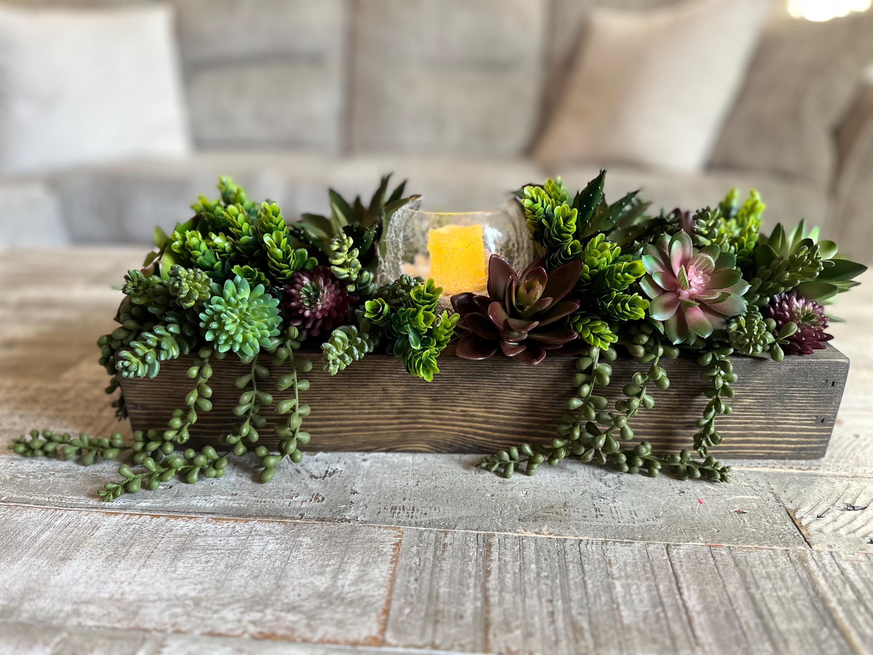Succulent Centerpiece With LED Candle Faux Greenery Arrangement Wood Tray  With Succulents and Candle Home Decor Wedding Centerpiece - Etsy