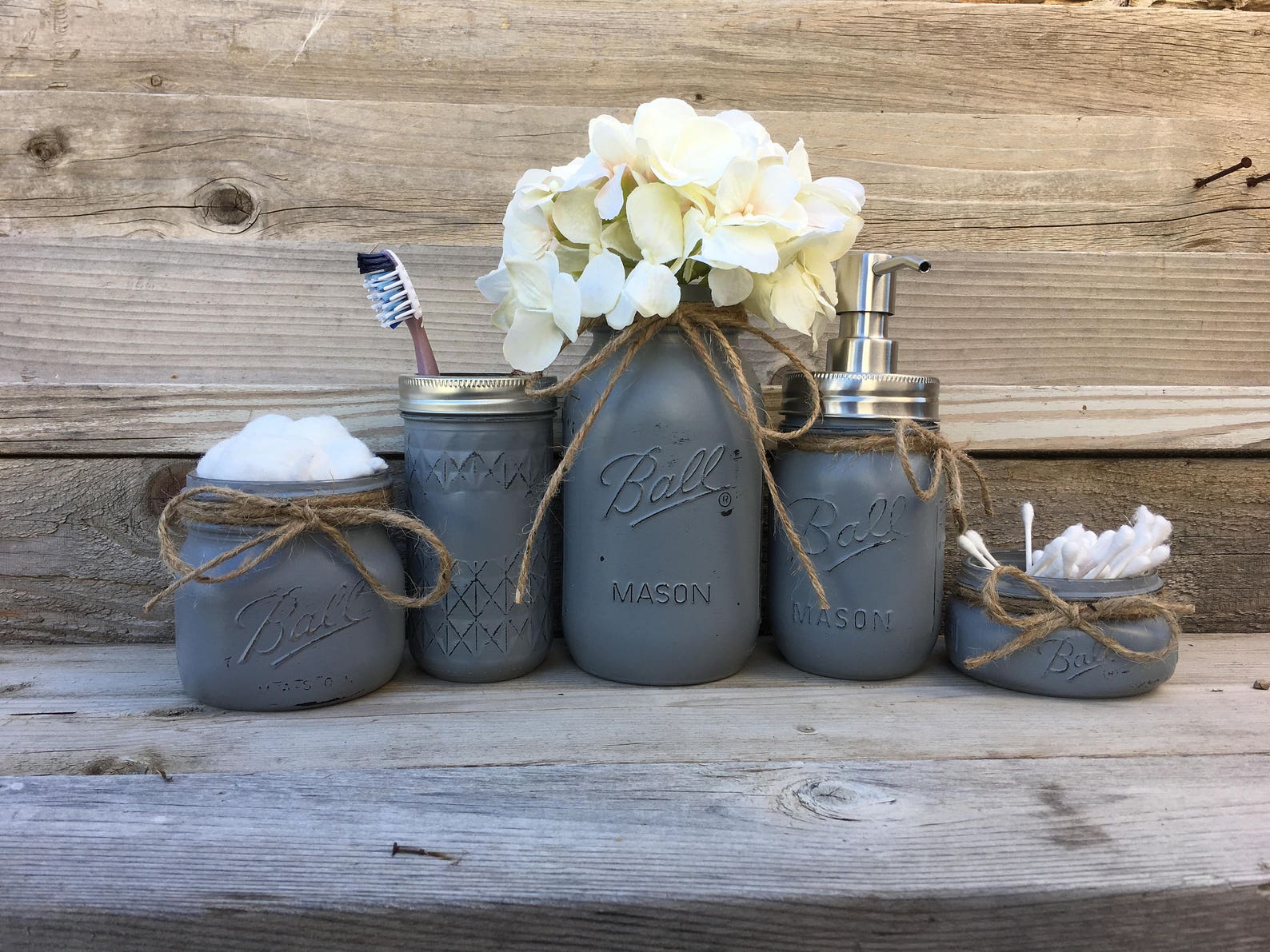 Mason Jar Bathroom Set-rustic Bathroom Decor-country Bathroom | Etsy