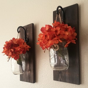 Set of Mason Jar Wall Sconces, Mason Jar Sconce, Mason Jar Decor, Mason Jar Wall Decor, Country Decor, Farmhouse Wall Decor, Farmhouse Decor image 1