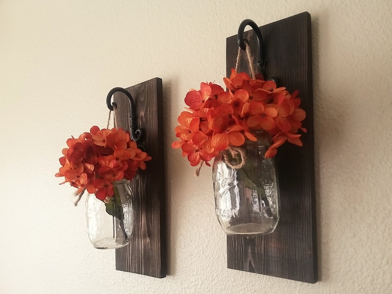 Set of Mason Jar Wall Sconces, Mason Jar Sconce, Mason Jar Decor, Mason Jar Wall Decor, Country Decor, Farmhouse Wall Decor, Farmhouse Decor image 1