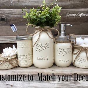 Country Farmhouse Bathroom Decor Mason Jar Bathroom Set Rustic Bathroom Decor Country Chic Bathroom Decorations Beach Housewarming Rustic image 5