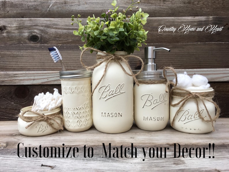 Country Farmhouse Bathroom Decor Mason Jar Bathroom Set Rustic Bathroom Decor Country Chic Bathroom Decorations Beach Housewarming Rustic image 5