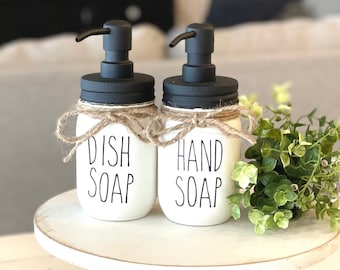 Farmhouse Kitchen Decor, Dunn Farmhouse Soap Dispenser, Dish Soap Holder, Painted Mason Jars, Dish Soap Dispenser, Hand Soap Dispenser,