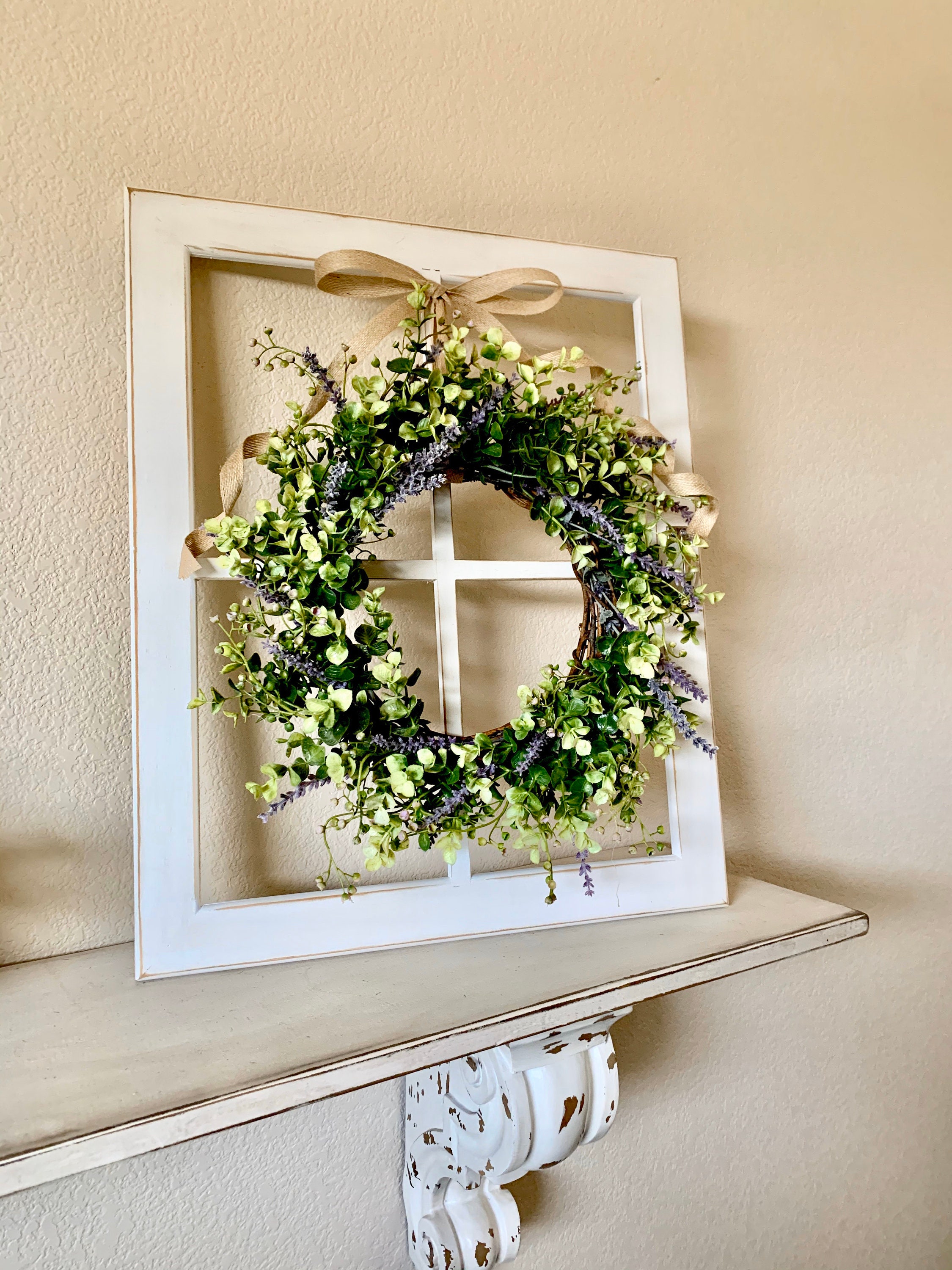Window Frame with Wreath Spring Wreath Window Frame Decor