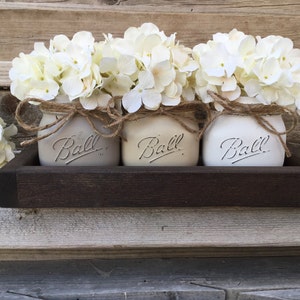 Rustic Tray with 3 Painted Mason Jars, Farmhouse Living Room Decor, Farmhouse Table Decor, Country Decor, Mason Jar Decor,Coffee Table Decor