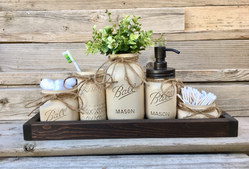 Rustic Bathroom Decor, Mason Jar Bathroom Set Bronze, Oil Rubbed Bronze, Farmhouse Bathroom Decor, Mason Jar Bathroom Set, Painted Mason Jar image 7