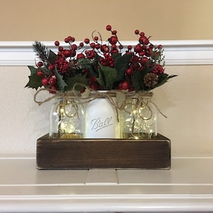 Christmas Decor, Christmas Dining Table Decor, Rustic Christmas Centerpiece,Farmhouse Christmas, Christmas Mason Jars, Decorations image 1