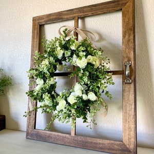 Window Frame Wall Decor, Window Frame with Wreath, Window Fram Decor, Farmhouse Window Frame, Rustic Window Frame