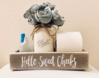Hello Sweet Cheeks, Wood Toilet Box, Toilet Tray, Bathroom Toilet Tray, Bathroom Decor, Bathroom Humor, Nice Butt Tray, Sign, Toilet Tank