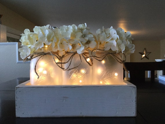 Mason Jar Centerpiece White Planter Box With Frosted Jars Etsy