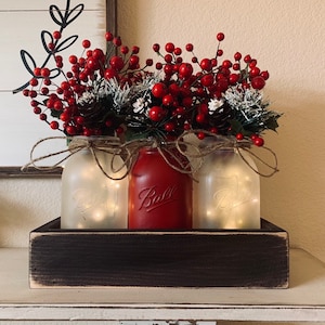 Christmas Decor, Christmas Dining Table Decor, Rustic Christmas Centerpiece,Farmhouse Christmas, Christmas Mason Jars, Decorations image 1