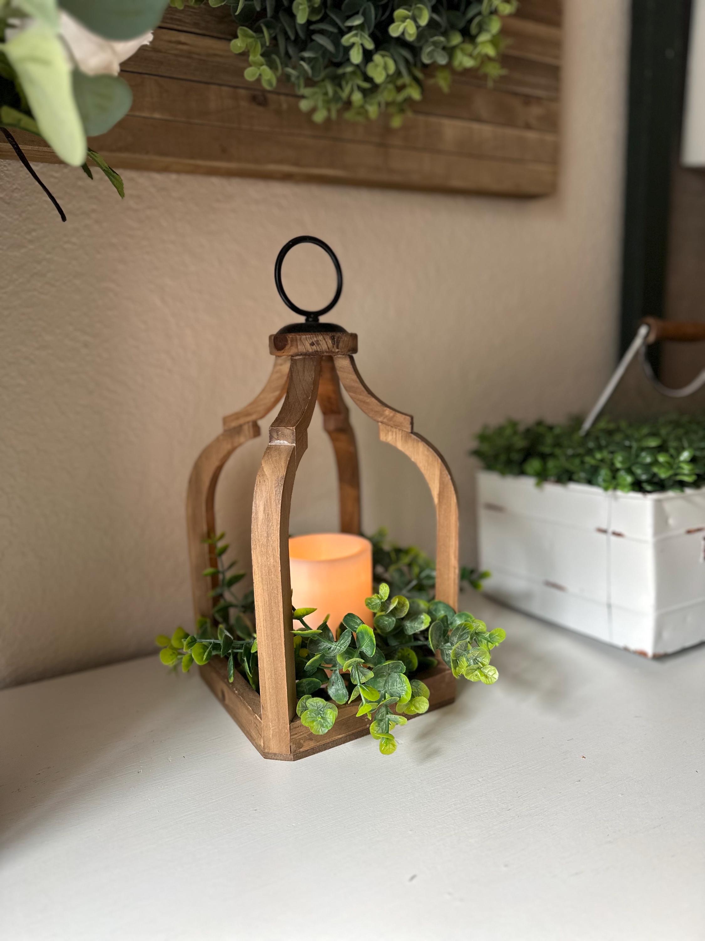 Rustic Wooden Lantern With LED Candle & Greenery – Farmhouse Table ...