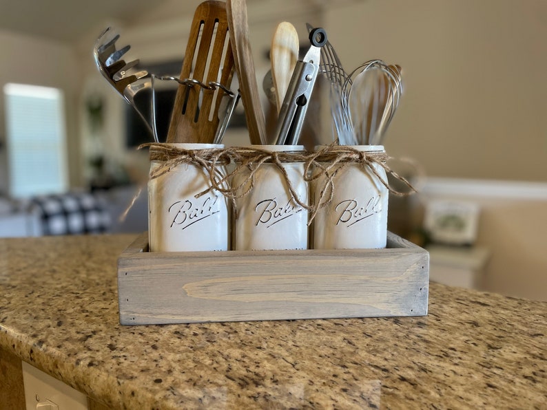 Rustic Kitchen Decor, Utensils Holder, Mason Jar Utensils Holders, Kitchen Organization, Mason Jar Kitchen Decor, Kitchen Utensils Caddy image 7