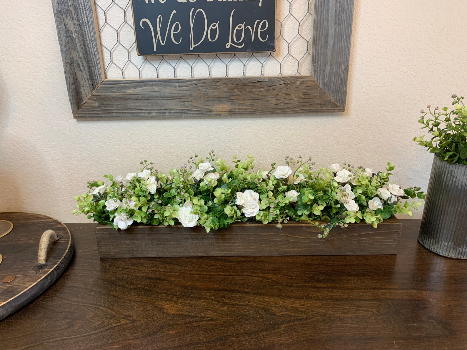 Rustic Planter Box Centerpiece With Greenery Farmhouse Table Etsy