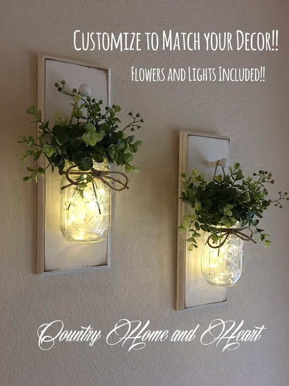Set of 2 Sconces or Single Farmhouse Decor Hanging Lighted Mason
