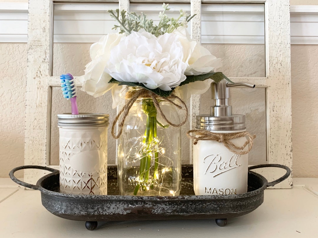 Rustic Bathroom Decor, Mason Jar Bathroom Set Bronze,bathroom Decor, Bathroom Decor,custom