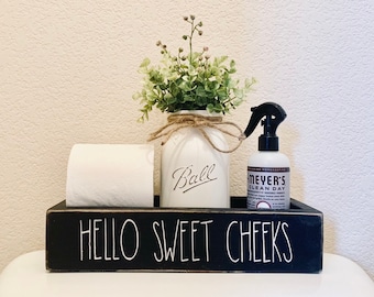 Hello Sweet Cheeks, Wood Toilet Box, Toilet Tray, Bathroom Toilet Tray, Bathroom Decor, Bathroom Humor, Nice Butt Tray, Sign, Toilet Tank