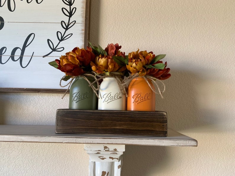 Fall Table Centerpiece,Fall Decor,Seasonal,Thanksgiving Table Decor,Mantle Decor,Rustic Planter With Jars,Mason Jar Centerpiece box,Country image 7