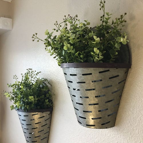 Large Olive Bucket Wall Vases Rustic Wall Vase Rustic Wall Etsy