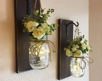 Rustic Mason Jar Sconce,Mason Jar Decor, Home Decor, Mason Jar Wall Decor,Distressed Wood Sconce Mason Jar Sconce,Rustic Home Decor, Country