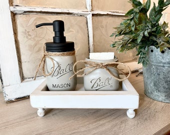 Kitchen Decor, Farmhouse Riser Sink Tray with Legs for Dish Soap Dispenser Jar and Sponge Holder Jar