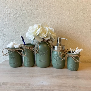 Country Farmhouse Bathroom Decor Mason Jar Bathroom Set Rustic Bathroom Decor Country Chic Bathroom Decorations Beach Housewarming Rustic image 7