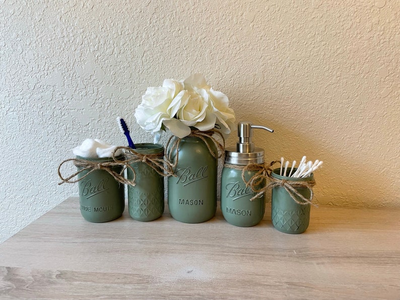 Country Farmhouse Bathroom Decor Mason Jar Bathroom Set Rustic Bathroom Decor Country Chic Bathroom Decorations Beach Housewarming Rustic image 7