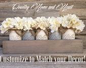 Centerpieces,Farmhouse Decor,Mason Jar Decor,Wood Planters,Centerpiece,Home Decor,Planter Box,Rustic Decor,Living Room Decor, Shelf Decor