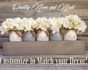 Centerpieces,Farmhouse Decor,Mason Jar Decor,Wood Planters,Centerpiece,Home Decor,Planter Box,Rustic Decor,Living Room Decor, Shelf Decor