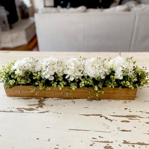 Dining Room Table Centerpiece, Farmhouse Mantle Decor, Rustic Kitchen Island Centerpiece, Hydrangea Floral Arrangement, TV Console Decor