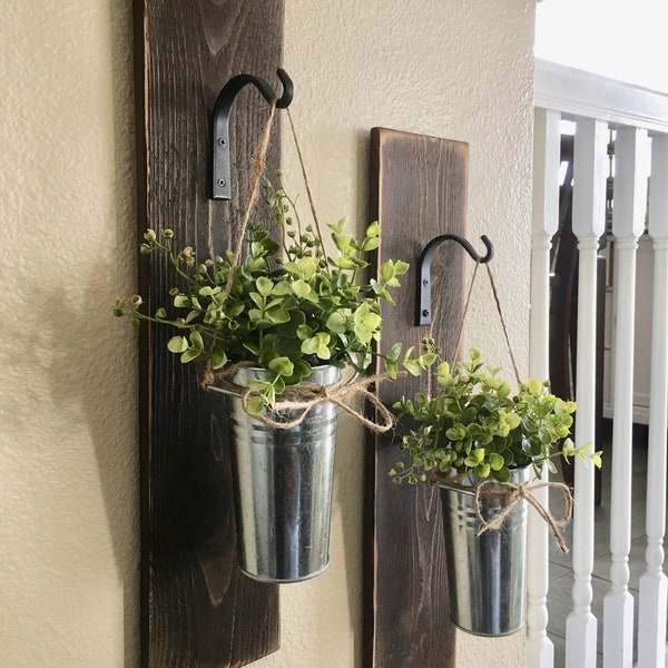 Large Set of Galvanized Metal Hanging Planter with Greenery or Flowers, Farmhouse Decor Rustic Wall Decor, Country Wall Decor, Home Decor