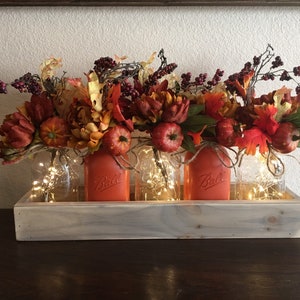 Fall Centerpiece, Fall Decor, Fall Mason Jars, Rustic Thanksgiving Decor, Fall Painted Jars, Mantle Decorations, Thankgiving, Table Decor