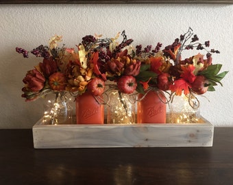 Fall Centerpiece, Fall Decor, Fall Mason Jars, Rustic Thanksgiving Decor, Fall Painted Jars, Mantle Decorations, Thankgiving, Table Decor