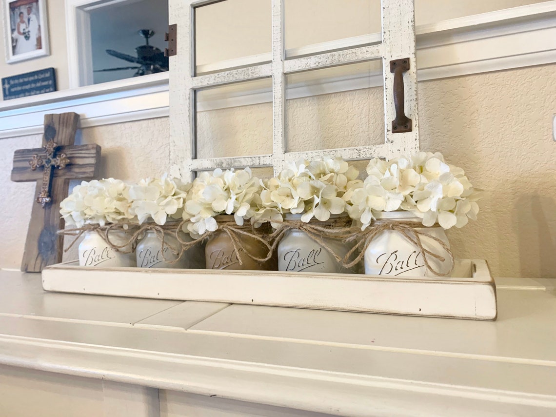 Farmhouse Decor Mason Jar Decor Mason Jar Centerpiece With - Etsy