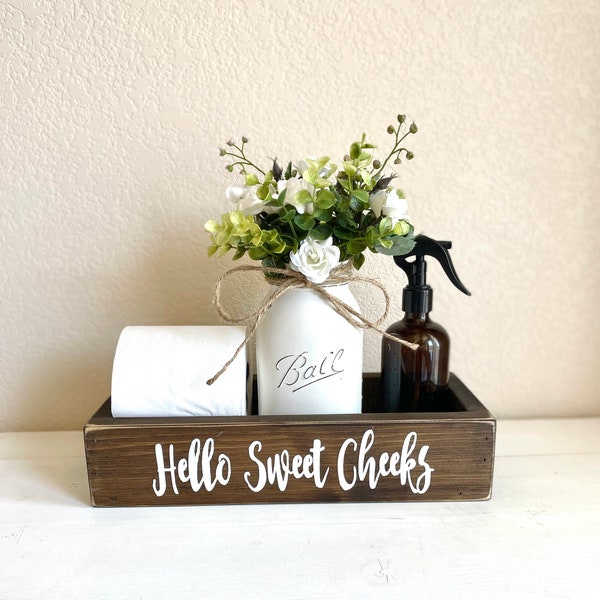 Hello Sweet Cheeks, Wood Toilet Box, Toilet Tray, Bathroom Toilet Tray, Bathroom Decor, Bathroom Humor, Nice Butt Tray, Sign, Toilet Tank