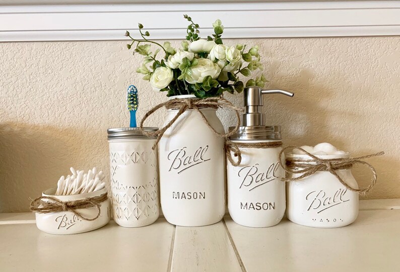 Mason Jar Bathroom Set Mason Jar Decor Housewarming Gift Etsy