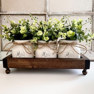 Farmhouse Decor Riser Tray, Rustic Tray with Legs, Table Tray Centerpiece, Dining Room Table Centerpiece, Farmhouse Tray Jars and Greenery image 1